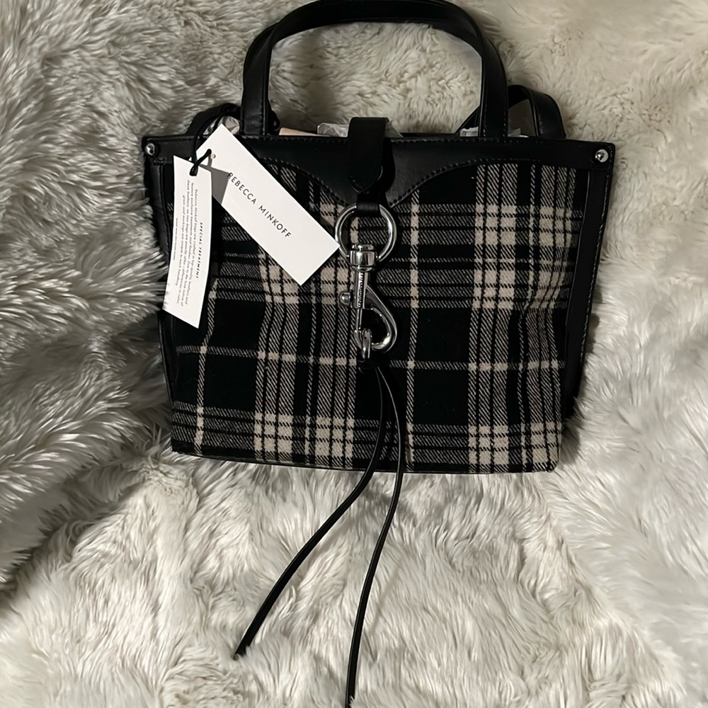 Rebecca Minkoff Megan Mini Tote. Wht/Blk. Top-quality leather and finishes.
